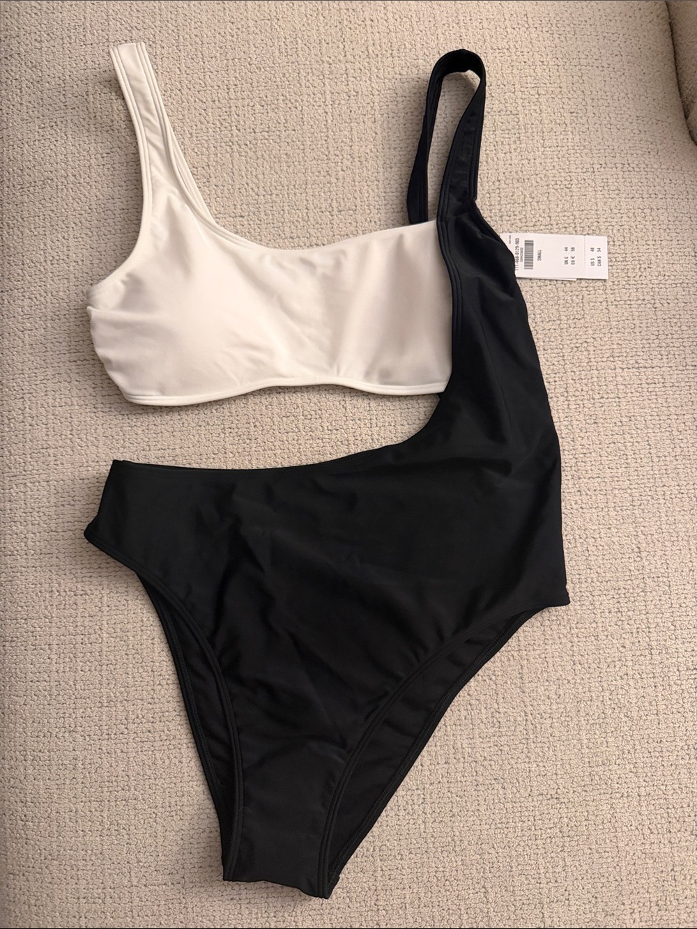 Abercrombie & Fitch One-Shoulder One-Piece Swim in Black and White